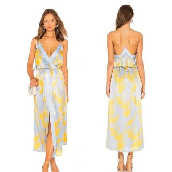 House of Harlow 1960 x Revolve Mareena Dress Blue Yellow Front Slit Midi Size XS - Picture 1 of 7
